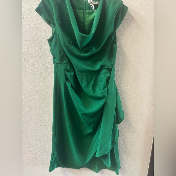 Green Asymmetrical Ruched Cocktail Dress - Picture 2 of 3